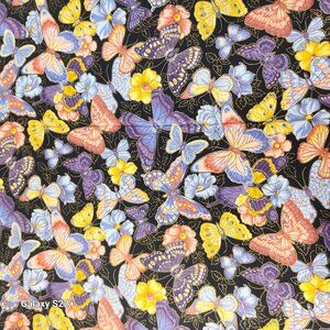 Cranston Print Works Floral Butterfly Cotton Fabric 2 yards x 44 inches Black Ba